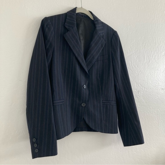 Theory Wool Pinstripe Blazer Black Workwear Preppy Minimalist Office Size 10 - Picture 5 of 14